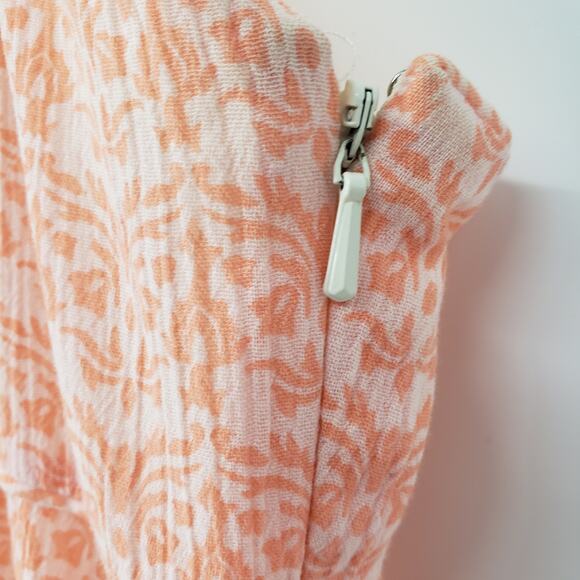 Vintage Y2K Express A Line Maxi Dress 4 Tiered Ruffle Flounce Hem Orange Damask - Picture 7 of 9